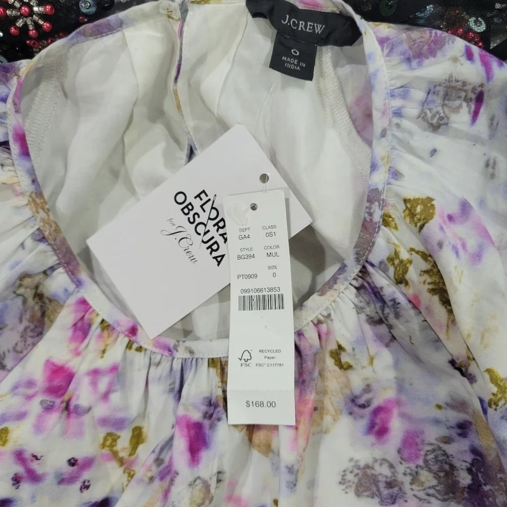 Flora Obscura X J.Crew side cutout dress in kaleidoscope floral Size 0  NEW